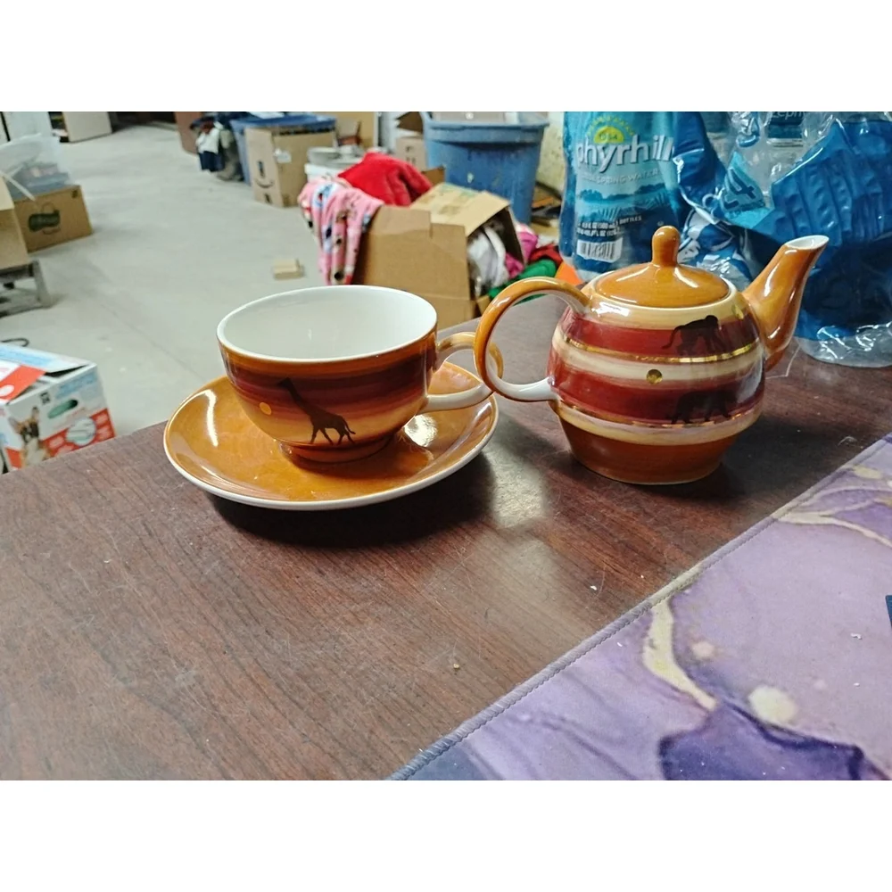 Rare Theodor Maass Safari Teapot Tea Cup Saucer Set Ceramic Germany